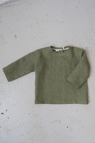 Long Sleeve Base Top | Lin | Green/Pale Pink Squares