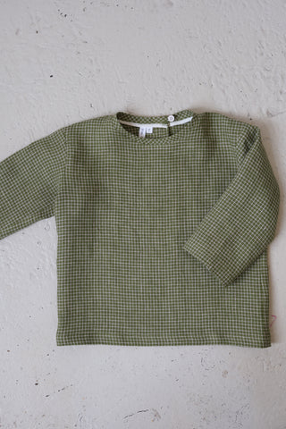 Long Sleeve Base Top | Lin | Green/Pale Pink Squares