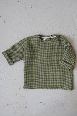 Long Sleeve Base Top | Lin | Green/Pale Pink Squares