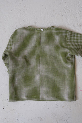 Long Sleeve Base Top | Lin | Green/Pale Pink Squares