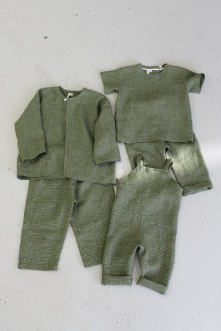 Short Sleeve Base Top | Lin | Green/Pale Pink Squares
