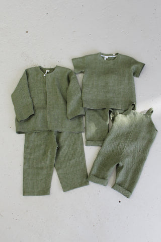 Basic Trousers | Lin | Green/Pale Pink Squares