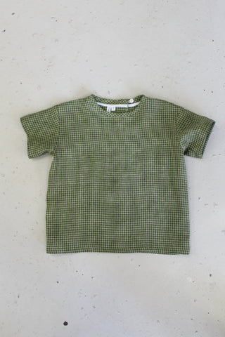 Short Sleeve Base Top | Lin | Green/Pale Pink Squares