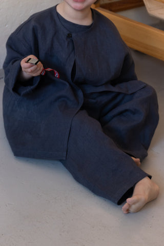 Wide Trousers | Lin | Stone Blue