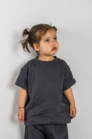 Short Sleeve Base Top | Lin | Stone Blue