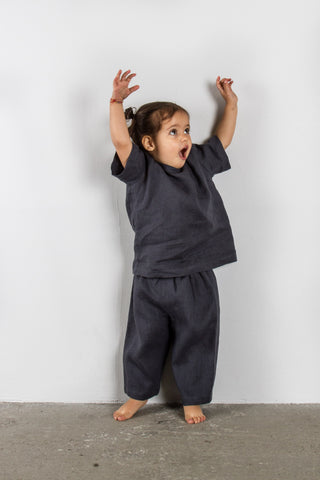 Short Sleeve Base Top | Lin | Stone Blue