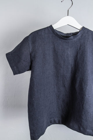 Short Sleeve Base Top | Lin | Stone Blue