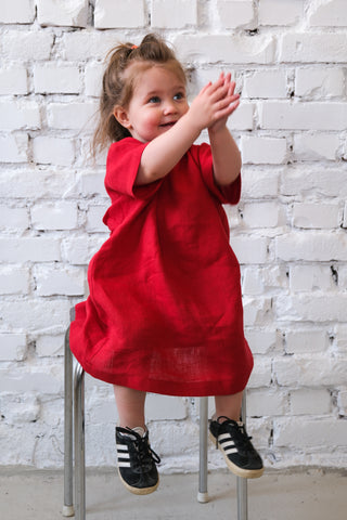 Simple Dress - med erme | Lin | Classic Red