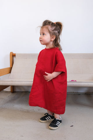 Simple Dress - med erme | Lin | Classic Red