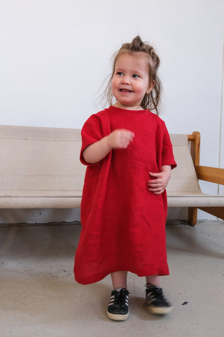 Simple Dress - med erme | Lin | Classic Red