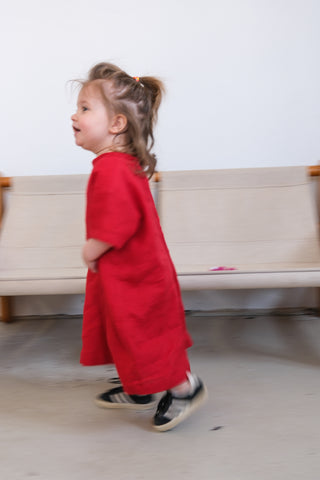 Simple Dress - med erme | Lin | Classic Red