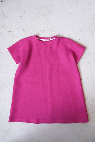 Simple Dress - med erme | Lin | Magenta