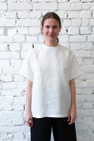 Short Sleeve Base Top | Lin | Hvit