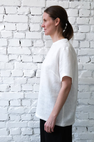 Short Sleeve Base Top | Lin | Hvit