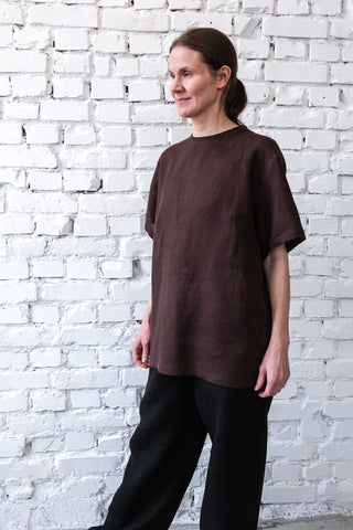 Short Sleeve Base Top | Lin | Brown