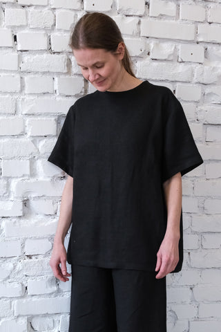Short Sleeve Base Top | Lin | Sort