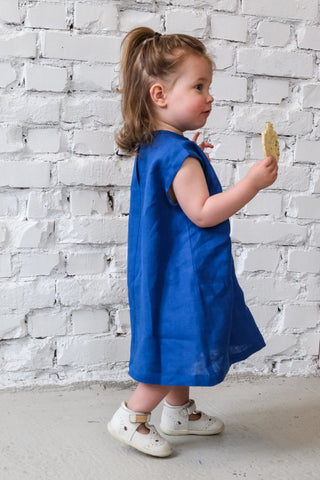 Simple Dress - med og uten erme | Lin | Cobalt
