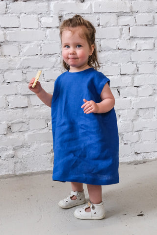 Simple Dress - med og uten erme | Lin | Cobalt