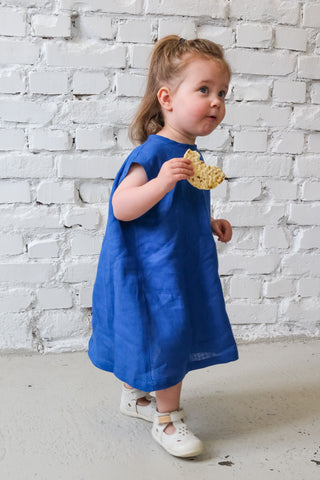 Simple Dress - med og uten erme | Lin | Cobalt