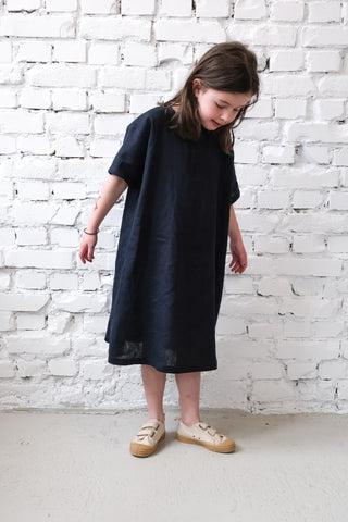 Simple Dress - med erme | Lin | Navy