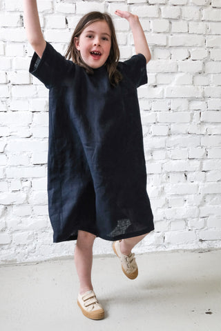 Simple Dress - med erme | Lin | Navy