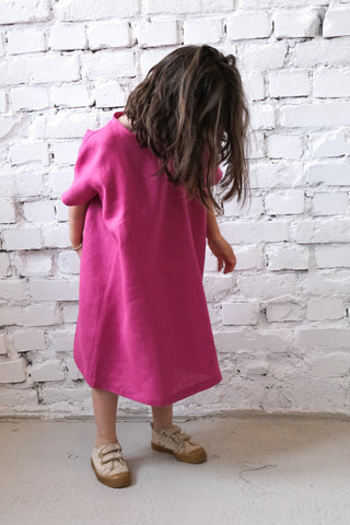 Simple Dress - med erme | Lin | Magenta