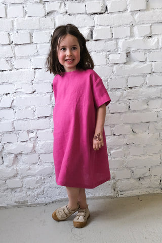 Simple Dress - med erme | Lin | Magenta