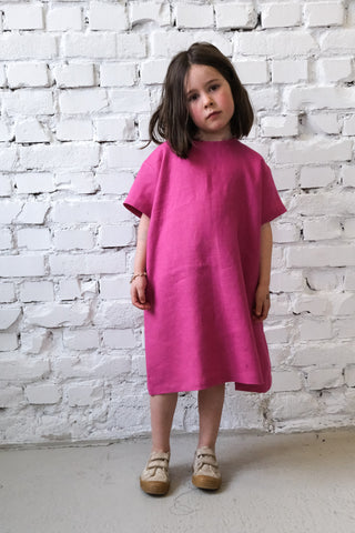 Simple Dress - med erme | Lin | Magenta