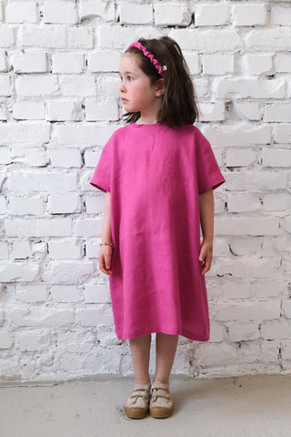Simple Dress - med erme | Lin | Magenta