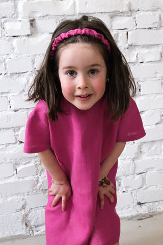 Simple Dress - med erme | Lin | Magenta